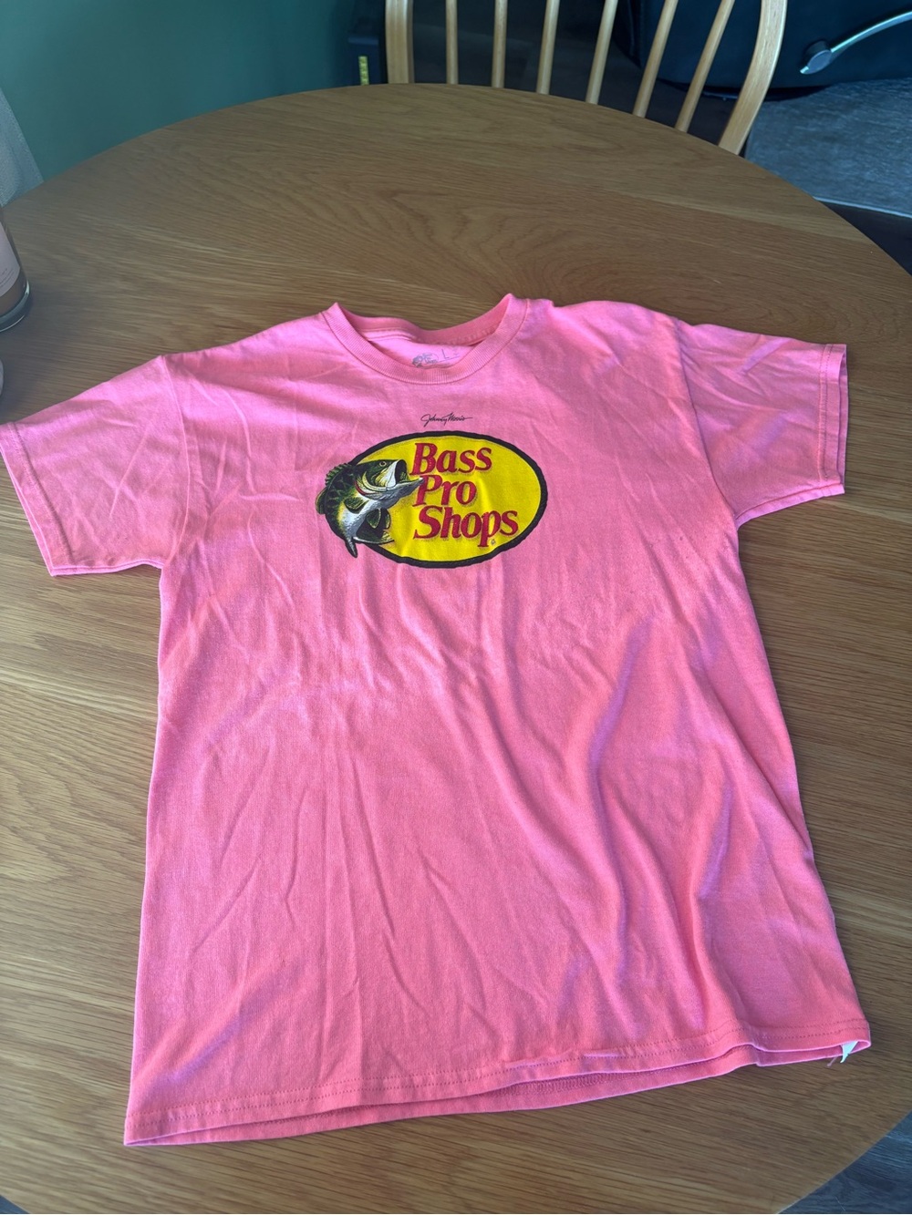 Bass Pro Shops Pink Tee with Yellow Logo